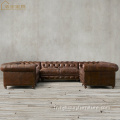 Canapé d&#39;angle de salon de style américain chesterfield capitonné